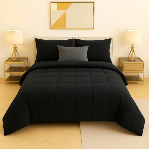 Master House Trapunta Piumone Matrimoniale Singola Piazza 1/2 in Morbido e Caldo Velluto per Camera da Letto Elegante e Confortevole (Nero, Piazza & Mezza 220x260cm)