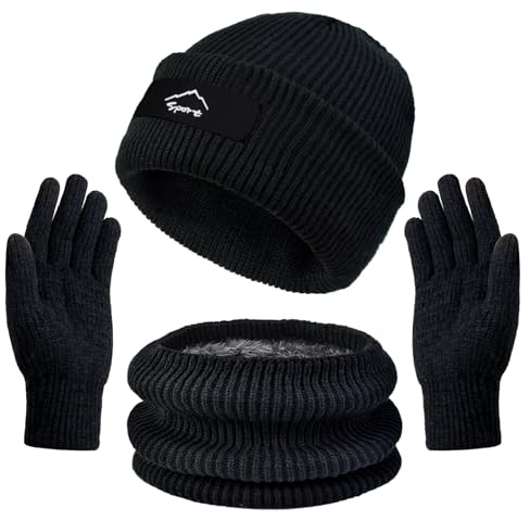 Winter Beanie Hats Scarf Gloves Set Slouchy Beanies Hat Knit Skull Cap Thick Neck Warmer for Men Women