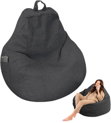 Gohytal Sittsäck för barn och vuxna, endast överdrag – ingen fyllning, gaming saccosäckar XL Giant Grey Bean Bag stol för soffa mjuka leksaker, för utomhus vardagsrum dekoration, 100 x 120 cm
