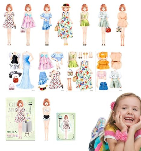 Générique Stickerbücher für Mädchen, magnetisches Puppenkleider-Set, Prinzessinnen | Lernspiel für Nachahmung und Lernen – festliche Aktivität für Geburtstag, Halloween, Weihnachten