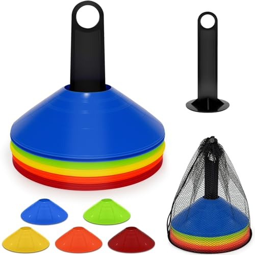 Leyrens Juego de Conos de Fútbol, Conos Redondos con Soporte y Organizador, Sombrero Deportivo, Accesorios de Fútbol para Entrenamiento, para Entrenamiento de coordinación y Marcado de canchas