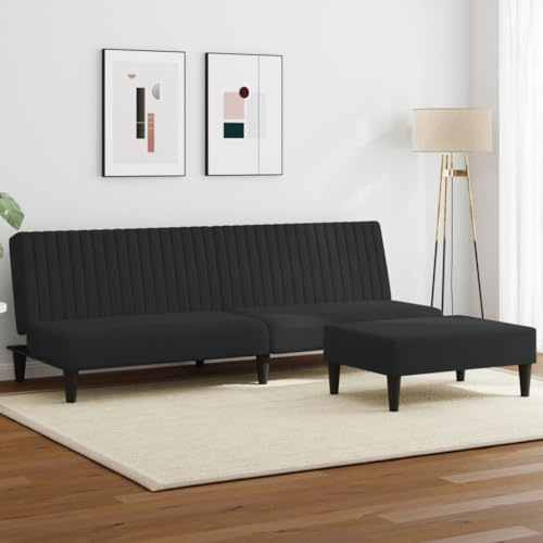 RMIHSJG 2-TLG. Sofagarnitur Schwarz Samt Schlafsofa mit Fußhocker und 2-in-1-Funktion für Wohnzimmer, Bequemes Sitzerlebnis durch Polsterung, Vielseitiger Hocker als Sitzgelegenheit,