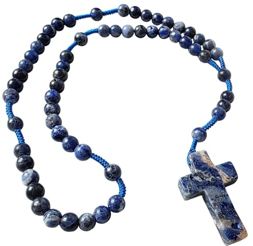 Herzmensch Blauer Rosenkranz aus Sodalith Gestein 28,5 cm handgeknüpft als Geschenk zur Kommunion, Firmung - zum Beten