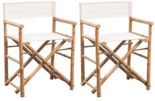 HGBNMER Sedia da regista, pieghevole, 2 pezzi, in bambù e tela, per terrazza e giardino, pieghevole, con seduta e schienale