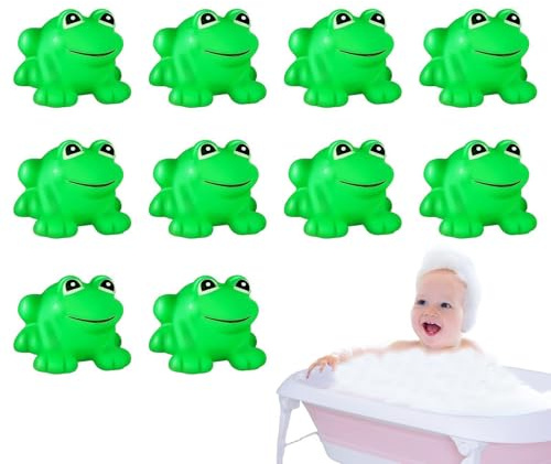 Mini flytande pipande badleksak – 10-pack badleksaker, simvatten Float Set | Söta gröna gummigrodafigurer förbadkar Pool Dusch Lek, Barnfest gynnar klassrummet Karnevalspriser Bi