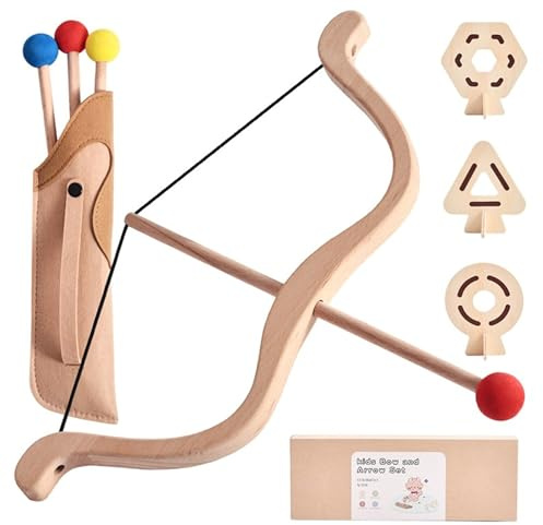Takingup Ensemble d'arc et de flèches, Ensemble de tir à l'arc pour Enfants, Pointe en Mousse sûre, en Bois, avec 3 cibles, pour Jouer en intérieur et en extérieur, à partir 4 Ans