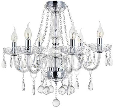 A1A9 Maria Theresia Kristall Kronleuchter Lichter, Klarglas K9 Kristall 6 Arme Unterputz Deckenleuchte, LED Pendelleuchte für Wohnzimmer, Esszimmer, Flur, Treppe, Wohnzimmer, Größe: D58cm H53cm