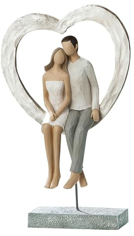GILDE Deko Figur Liebespaar Skulptur Liebe Geschenk für Paare – Hochzeitstag Geschenk für Frauen – Dekofiguren Wohnzimmer modern – Farben: Silber Weiß – Höhe 26 cm