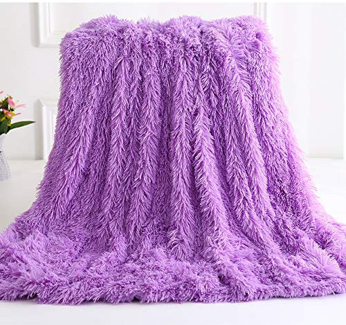 Nicole Knupfer Kuscheldecke Felldecke Langhaar Decke Microfaser Kunstfell Decke Flauschig Klimaanlage Decke für Couch Bett (Lila,130 x 160 cm)