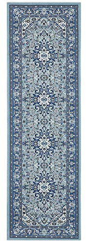 Nouristan Mirkan Orient Teppich – Wohnzimmerteppich Orientalisch Kurzflor Vintage Orientalischer Teppich für Esszimmer, Wohnzimmer, Schlafzimmer – Himmelblau, 80x250cm
