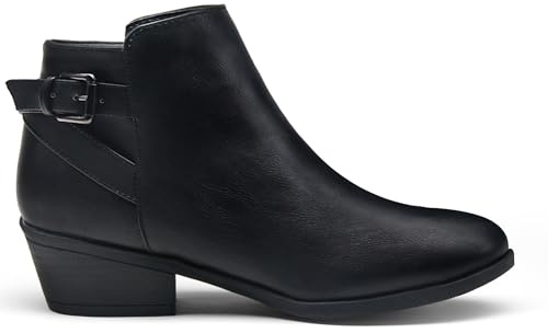 Vepose Women's Short Ankle Boots, Low Heel Western Cowboy Booties, 911 - Black Pu, Size 11 US - with Buckle Side Zipper (CJY911 Black pu 11)