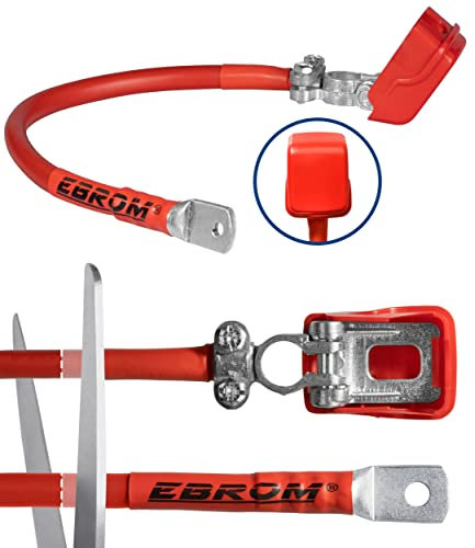 EBROM Batteriekabel, Pluskabel für Pluspol (+) Polklemme mit Schnellverschluss in 25 mm² rot, von 30 cm bis 5 m, Ringösen/Kabelschuhe M6/M8/M10/M12 oder ohne Kabelschuh 25mm2-200 cm ohne Kabelschuh