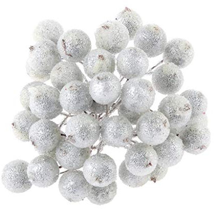Inzopo - Confezione da 200 mini decorazioni natalizie con frutti di bosco e agrifoglio, 14 colori, argento, 13 cm, argento
