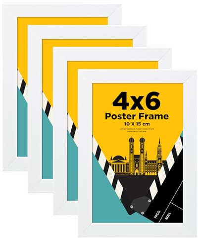 Egofine Bilderrahmen 10x15 cm,Holzrahmen Rahmen 10x15 cm mit Acrylglas für Tisch- und Wandmontage,Perfekt für Porträts, Zuhause, Büro,Weiß,4er
