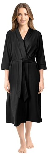 NY Threads Lightweight Women's Dressing Gown Soft Cotton Blend Kimono Robe Perfect for Loungewear and Sleepwear (X-Large, Black)