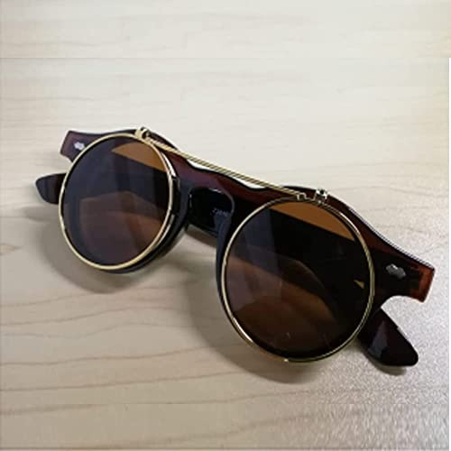Riloer Gafas Steampunk, estilo retro, montura redonda, para mujeres y hombres, gafas de sol, gafas de sol, gafas de sombra, color marrón