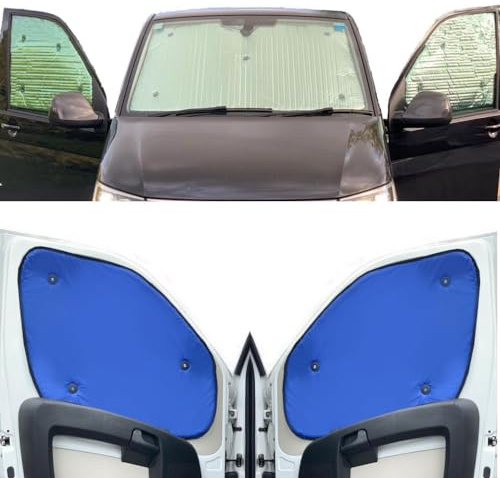 Thermo-Jalousien Kombatibel Mit FIAT Doblo (2010-2015)(Komplettset + Heckklappe) Hintergrundfarbe in Blau, Reversibel und Thermisch