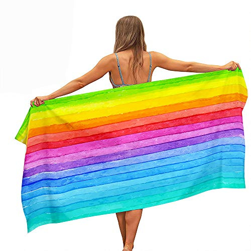 Surwin Strandhandtuch Mikrofaser, Strandtuch Sommer Strandtücher Leicht Schnelltrocknend Sand Proof Saugfähig Handtücher Handtuch für Strand Schwimmen, Streifen Drucken (Regenbogen,150x180cm)