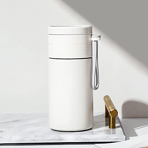 CYLZRCl Reisebecher Isolierte Tasse Reisebecher 100% Auslaufsicher Teetrennung Reisebecher Mit Deckel 360° Trinköffnung (Color : White)
