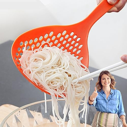 FFUWERG Large Scoop Colander Strainer, Skimmer Slotted Spoon Scoop Thermoplastic Colander Strainer Shovel, Cooking Utensils for Kitchen Cooking Baking Heat Resistant (Orange)
