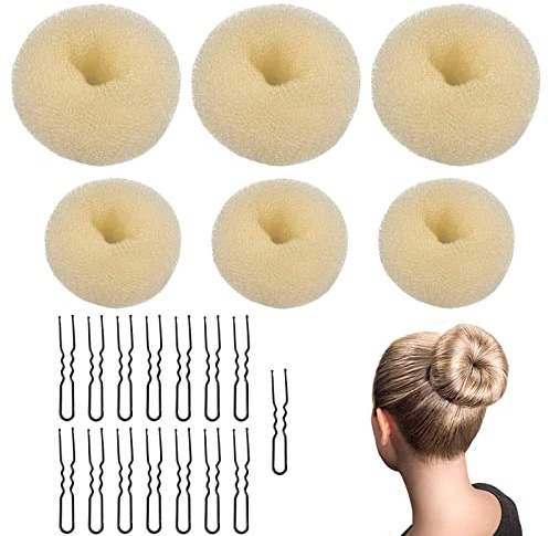 VEGCOO 6 Stück Donut Duttkissen Donut Hair Bun Maker​ Set Haarstyling Frisurenhilfe Set Nylon Haargummi