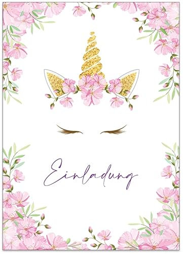 Einladungskarten Kindergeburtstag - 20 x Einhorn Geburtstagseinladungen Einladungen Geburtstag Kinder Mädchen (Mit Umschlägen)