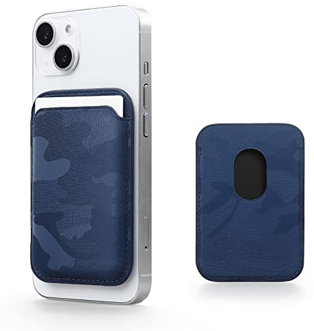 WALLFID für Magsafe Wallet Leder Stoffe iPhone 17/16/15/14/13/12 Pro/Max/Plus/Mini,mit Eisenring für alle Handyhüllen,RFID-Kartenhalter mit MagSafe Magnet(Tarnung blau)