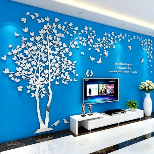 Wandtattoo Baum 3D DIY Wall Stickers Wandaufkleber Wandtattoo Wohnzimmer Schlafzimmer Family Wandsticker für Treppen Halle (Silber Links,XL-400 * 200cm)