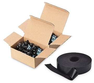 DIGITUS M6 Schrauben & Käfigmuttern – 100 Stück Set – Für 19-Zoll & 10-Zoll Schränke + Klettband für Kabelmanagement – Schwarz