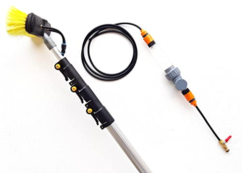 16ft-20ft-24ft Telescopic Water Fed Window Cleaning pole Inc Soap Dispenser, Solar Panel Conservatory Hose Fed Cleaner, Extendable Brush Kit
