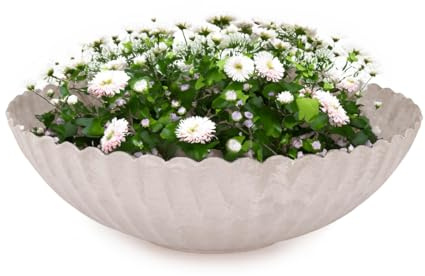 matches21 Pflanzschale für draußen - Dekoschale Sand-Farben grau geriffelt als Blumentopf Pflanztopf - runde Blumen-Schale in 22 cm für Garten, Balkon oder Friedhof als Grabschale