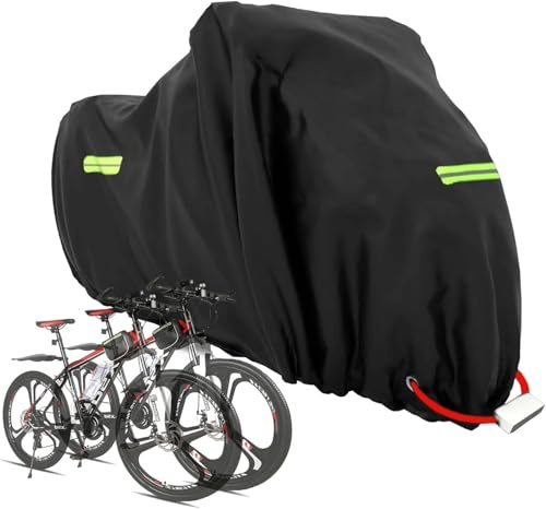 MOZMY Fahrradabdeckung Wasserdicht, Fahrrad Abdeckplane für 1 2 Fahrräder, 205x110x80 cm, 210D Oxford-Gewebe Schutzhülle Fahrradgarage Abdeckplane mit Schlosslöcher