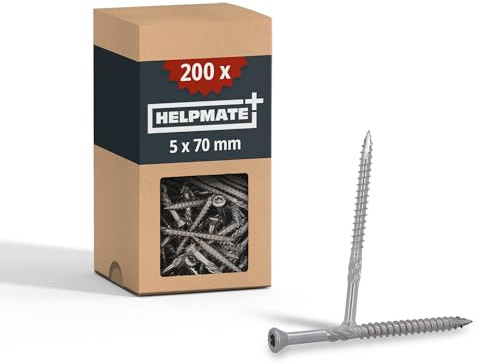 HELPMATE – Tornillos para terraza 5x70 acero inoxidable A2 anticorrosión – 200 piezas tornillos para tarimas + 1 punta T25 – Tornillos para tablas de terraza para exteriores