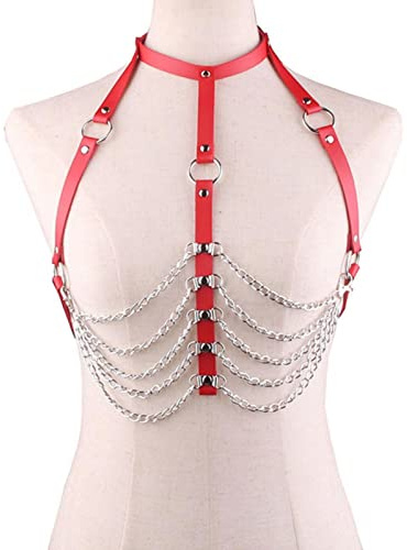 Moda Sexy Harajuku hecho a mano holográfico gargantilla arnés Punk Collar cinturón sujetador picos Metal cadena pecho cinturón Club fiesta