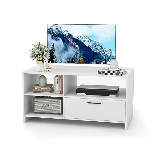 KOMFOTTEU Mobile TV in Legno con Cassetto, Tavolo TV con 3 Armadietti di Conservazione, Panca TV per TV fino a 50 pollici, Tavolo basso, per Soggiorno, Camera da letto, Studio, 104,5 x 51,5 x 52 cm