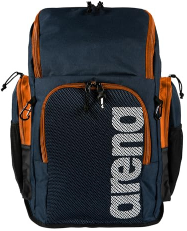 Arena Team 45L Schwimmsport-Rucksack Trainingstasche für Damen und Herren, Marineblau/Orange, 45 L US