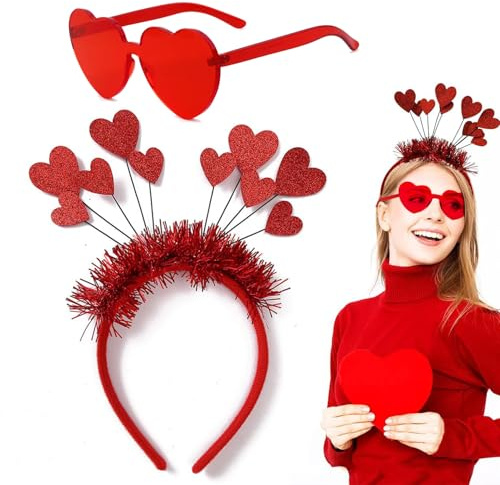 Norhogo paljetter hjärta pannband glitter hjärta hårband, hjärta hårband hjärtan karneval hårband rött pannband glitter hjärta levereras med röda kärleksglasögon för alla hjärtans dag bröllop karneval