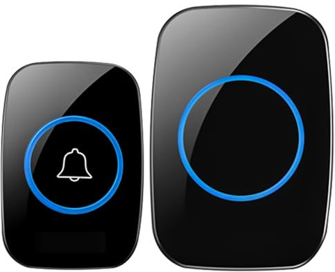 JOFLVA Timbre Inalámbrico Exterior Impermeable,Ip55 Kit De Timbre Inalambrico Doorbell Con 60 Melodías, Led Azul Para El Emergencias Hogar Oficina Hotel,300 metros Timbre Negro Timbre Casa Interior