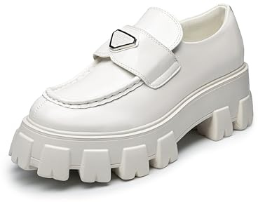 DREAM PAIRS Mocasines gruesos para mujer, con plataforma, cómodos, sin cordones, elegantes, casuales de negocios, Blanco, 39 EU