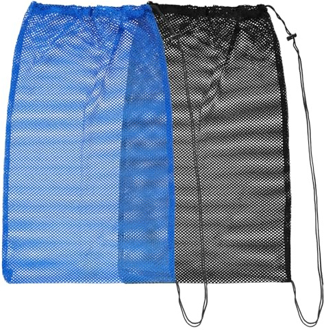DIVINA VITAE 2 Large Mesh Drawstring Organizer with Cord Lock Closure for Swimming, Snorkeling Gear, Beach, Toy Storage (Black + Blue)