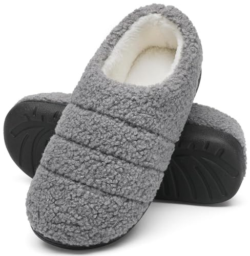 Mishansha Unisex tofflor vinter värme minnesskum tofflor med hård sula för inomhus och utomhus, storlek 37–48, mynt grå, 42/43 EU