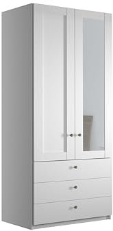 WIEMANN Drehtürenschrank mit 3 Schubkästen, mit 1 Spiegeltür rechts, Landhausstil Kleiderschrank 100cm breit, Weiß, Höhe 216cm, Marlow