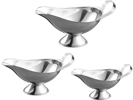 Alipis 3St Saftboot aus Edelstahl Saucier-Boote mit Griff Mini Wasserkocher Salatdressing-Boot Soße edelstahlschüsseln edelstahlschalen Schalen mit Sojasauce Boote würzen Rostfreier Stahl
