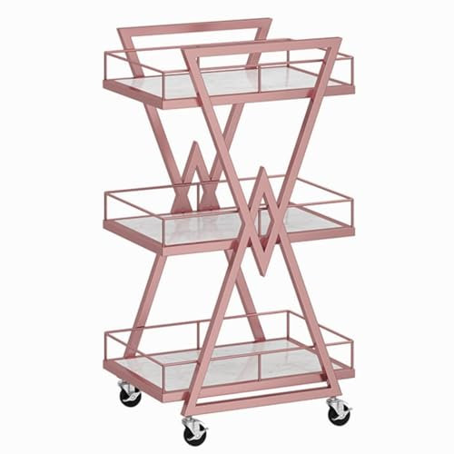 Servierwagen aus Metall für medizinische Spa-Trolleys, Kosmetikwagen, 3-stufiger Manikürewagen, rollender Friseurwagen mit Rädern, Schubladenablagen für die Maniküre von Friseuren (Farbe: Pi