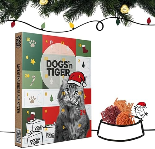 Adventskalender für Katzen von Dogs'n Tiger – Natürliche & hochwertige Snacks aus 85% Fleisch hinter jedem Türchen, ohne Zucker & Getreide für alle Katzen