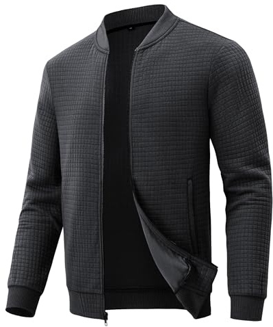 Huayuzh Jacke Herren übergangsjacke Winter Karierten Jacquard Alltag Freizeit Leicht Jacken mit Reißverschlusstasche