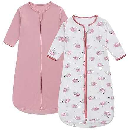 Miracle Baby 2-pack babysovsäck bärbar babyfilt i 100 % bomull långärmad sovsäck för småbarn från 0 till 18 månader (rosa svan, M)