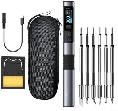 Feegow Lötkolben-Set, 100 W einstellbare Temperatur, Lötkolben, Schweißwerkzeug-Kit mit 1 oder 6 Lötspitzen, HS02A Smart Portable Digital USB (B)