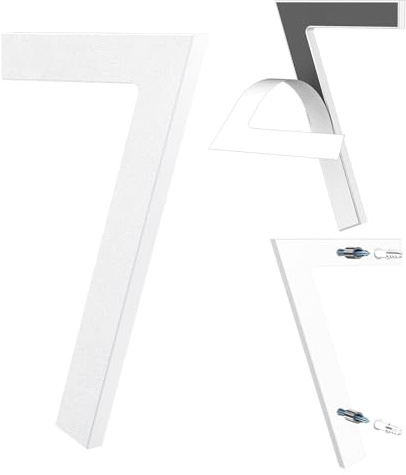 Yafimea Numero civico esterno 15 cm bianco, Numeri civici adesivi o a vite, effetto galleggiante 3D, plastica resistente per parete o cancello (7)