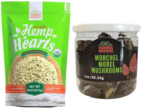 VIGOROUS MOUNTAINS Dried Morel Mushrooms and Organic Hemp Seeds Super Food